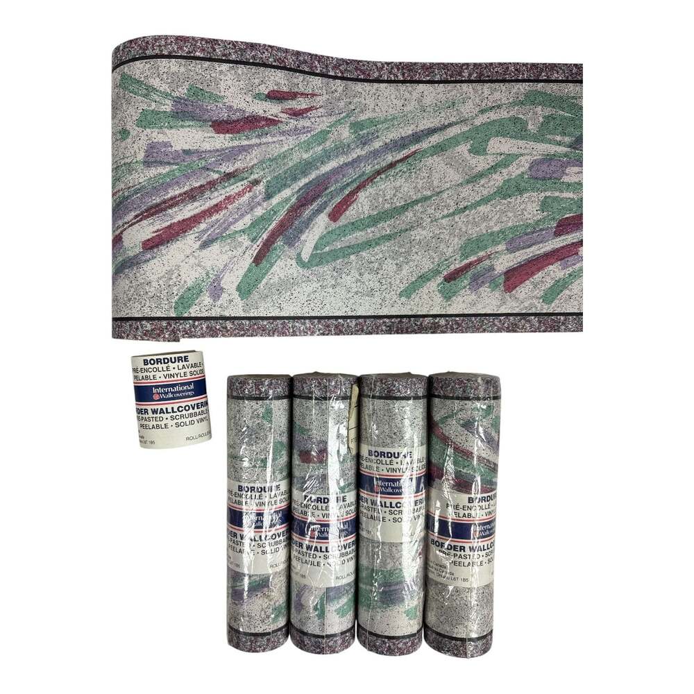 NOS Vintage International Wallcoverings Pre-Pasted Wallpaper Border 5 Rolls 90s